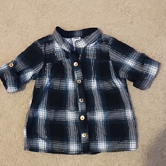 Carter's Other - Carter's Black Plaid Shirt Button Down Tab Collar Long Sleeve Size 12 Months